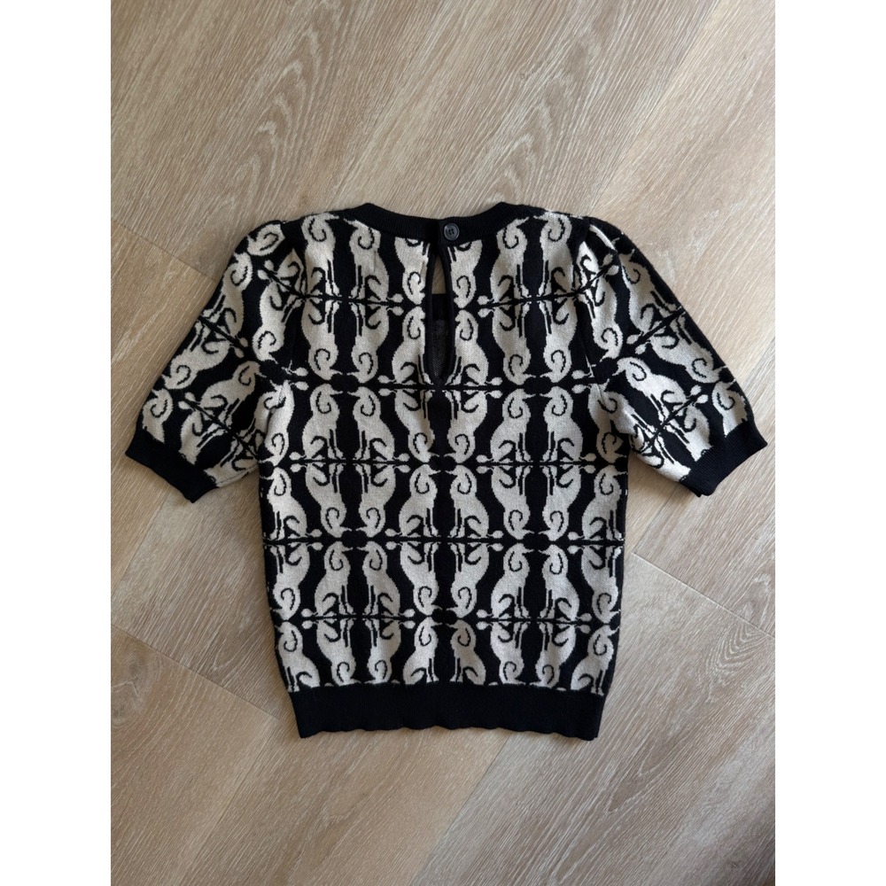 Maeve Anthropologie Abstract Poodle Mirror Print Short Sleeve Sweater Black XXS